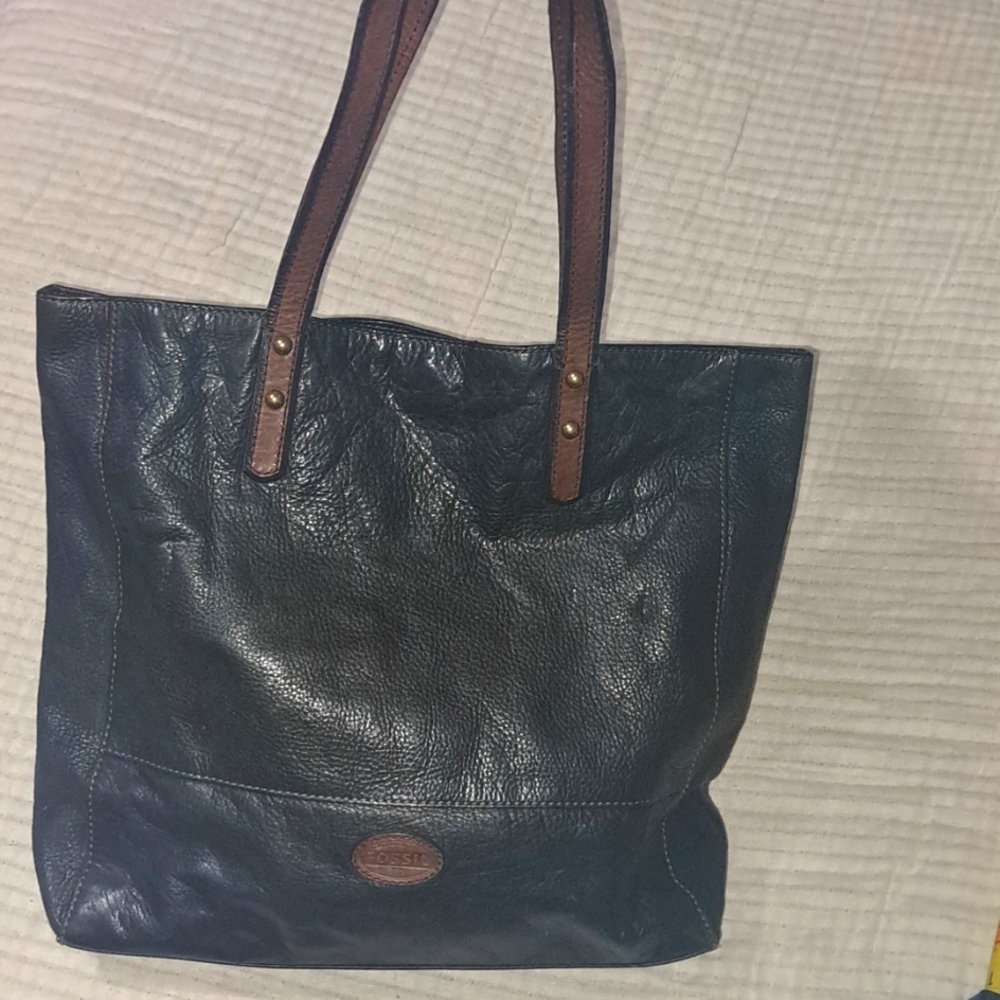 Fossil Black and Brown leather tote bag